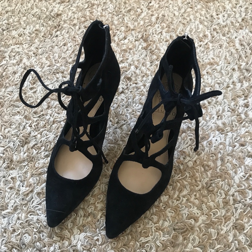 vince camuto black lace up heels women’s 6.5